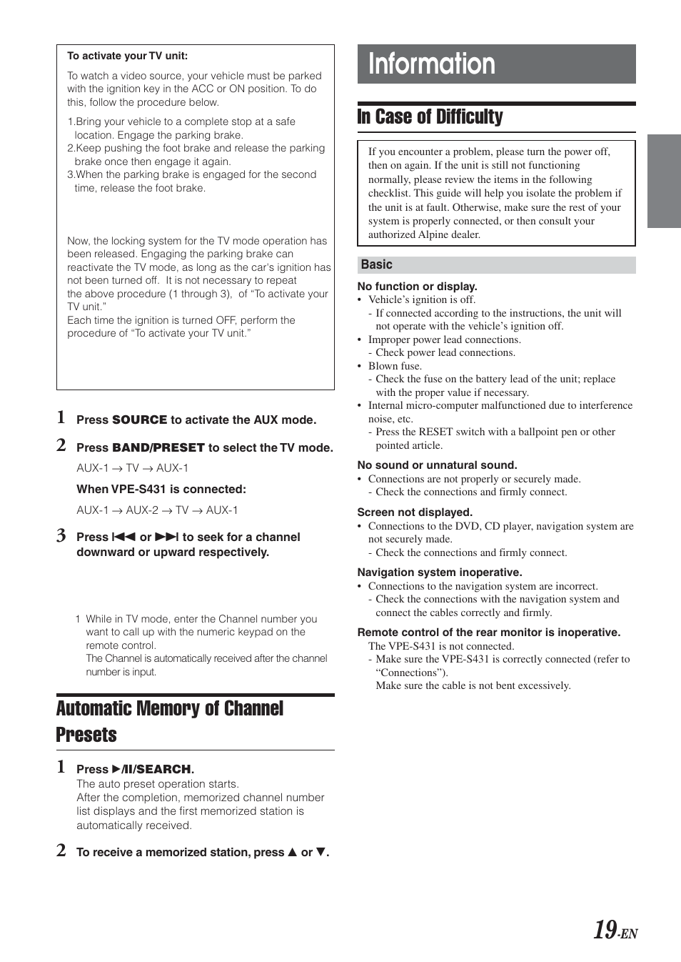Information | Alpine VPA-B211A User Manual | Page 20 / 29