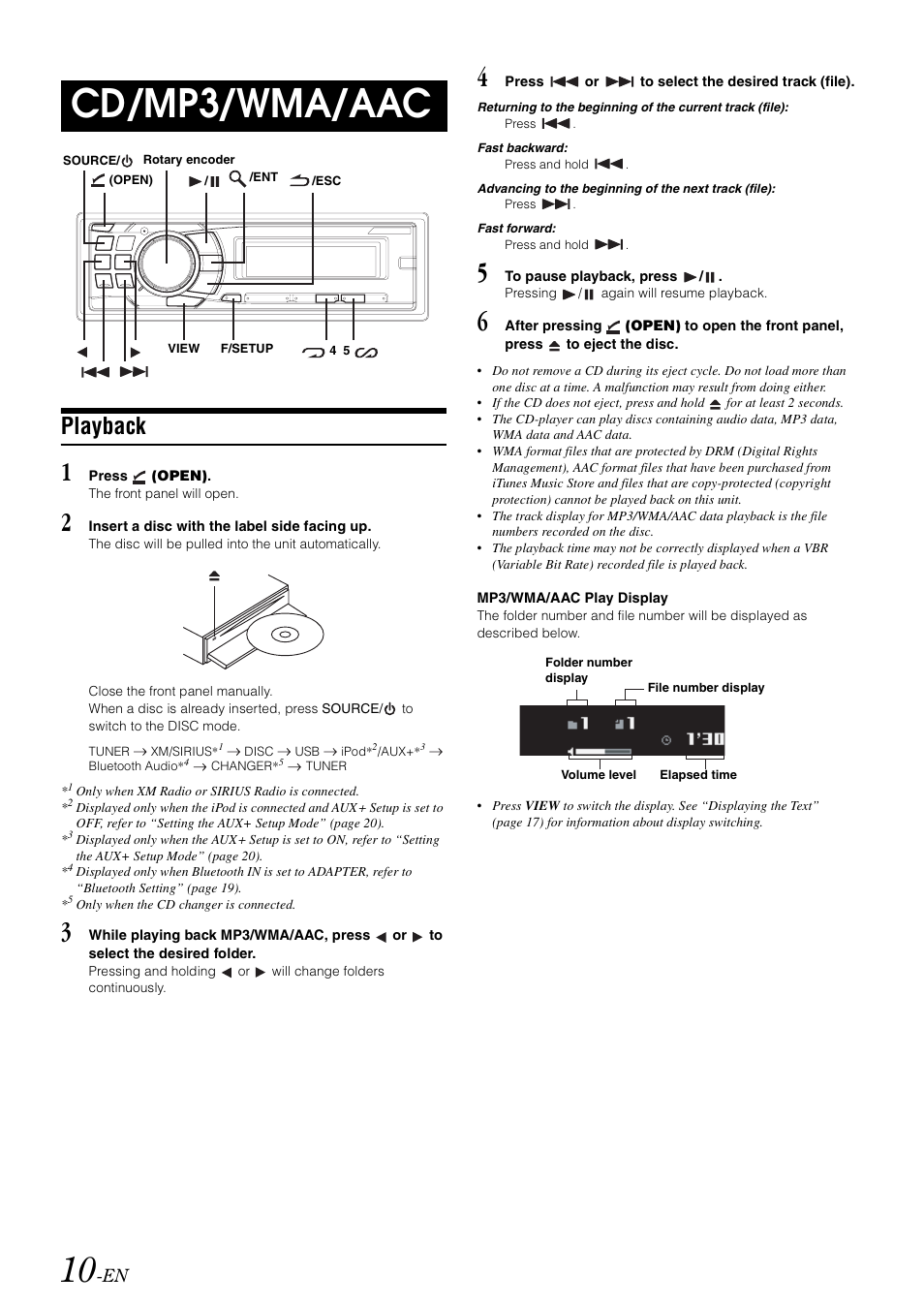 Cd/mp3/wma/aac, Playback | Alpine CDA-9886M User Manual | Page 12 / 50