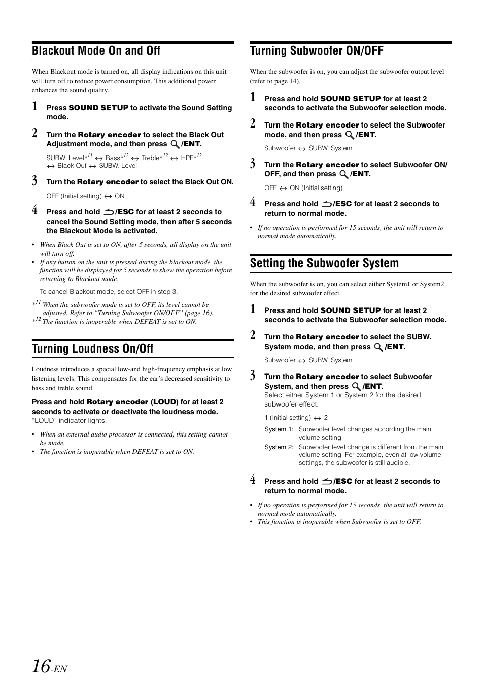 Blackout mode on and off, Turning loudness on/off, Turning subwoofer on/off | Setting the subwoofer system | Alpine CDA-9886M User Manual | Page 18 / 50