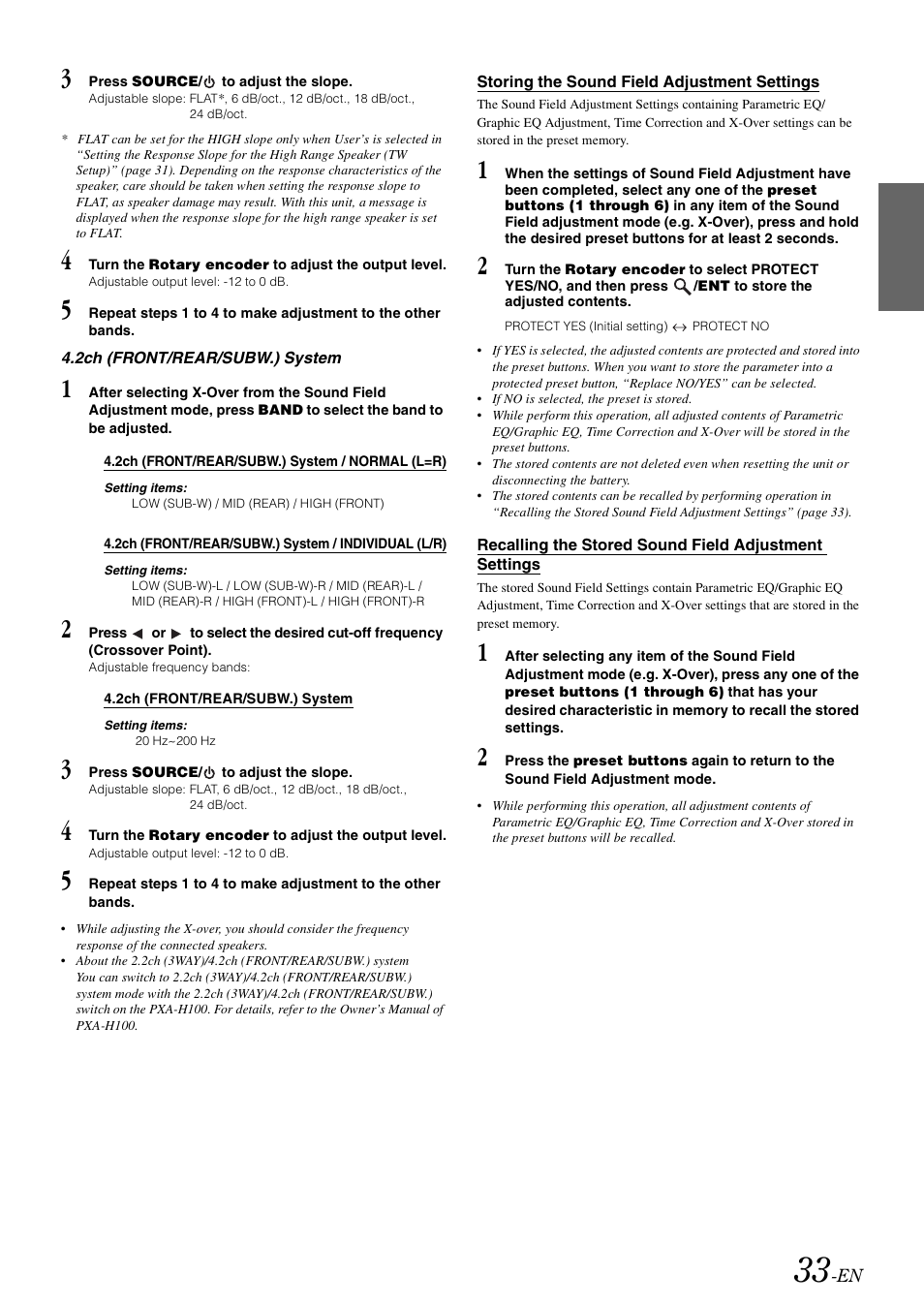 Storing the sound field adjustment settings, Storing the sound field adjustment, Settings | Recalling the stored sound field adjustment | Alpine CDA-9886M User Manual | Page 35 / 50