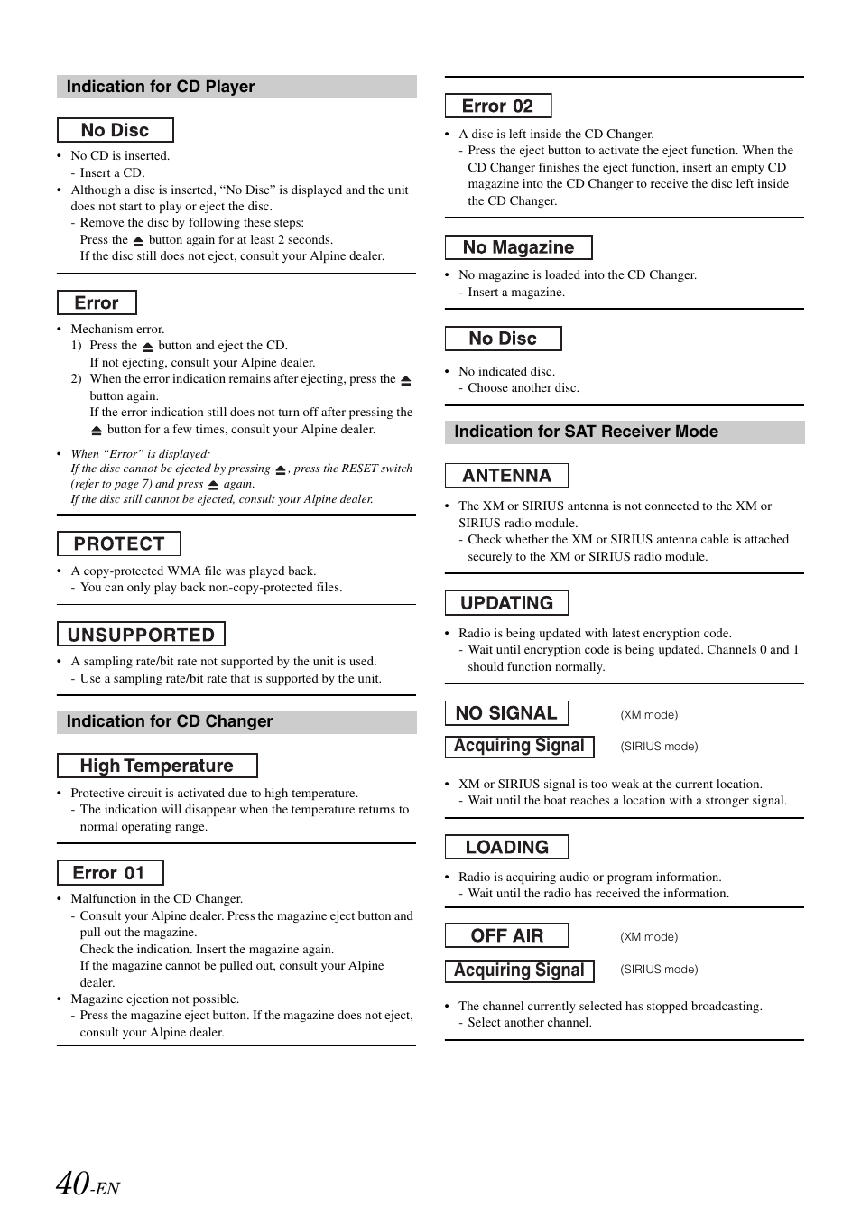 Acquiring signal | Alpine CDA-9886M User Manual | Page 42 / 50