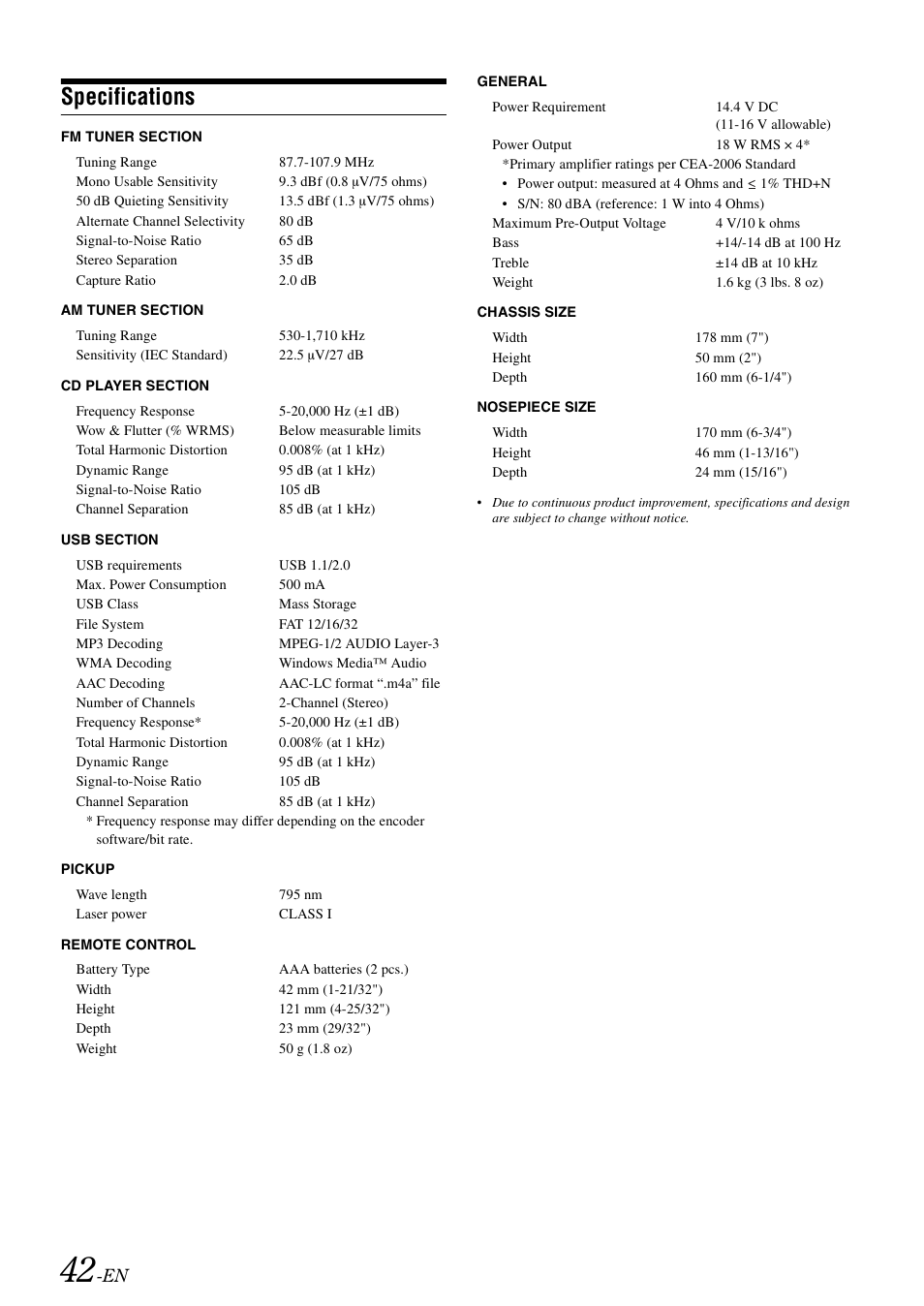 Specifications | Alpine CDA-9886M User Manual | Page 44 / 50