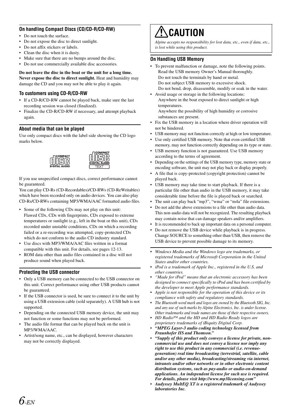 Caution | Alpine CDA-9886M User Manual | Page 8 / 50