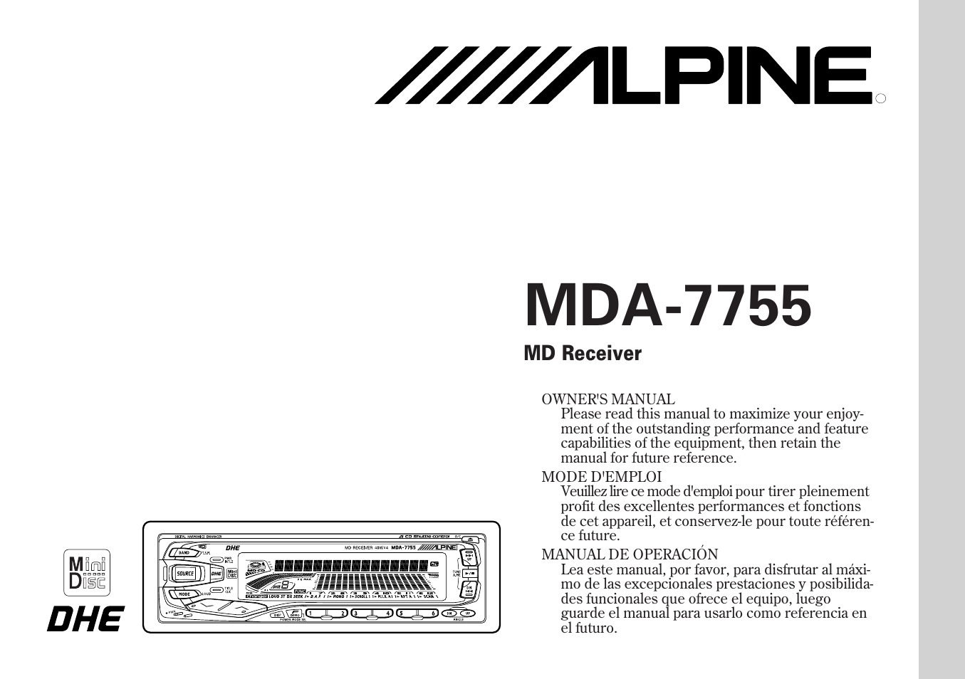 Alpine MDA-7755 User Manual | 96 pages