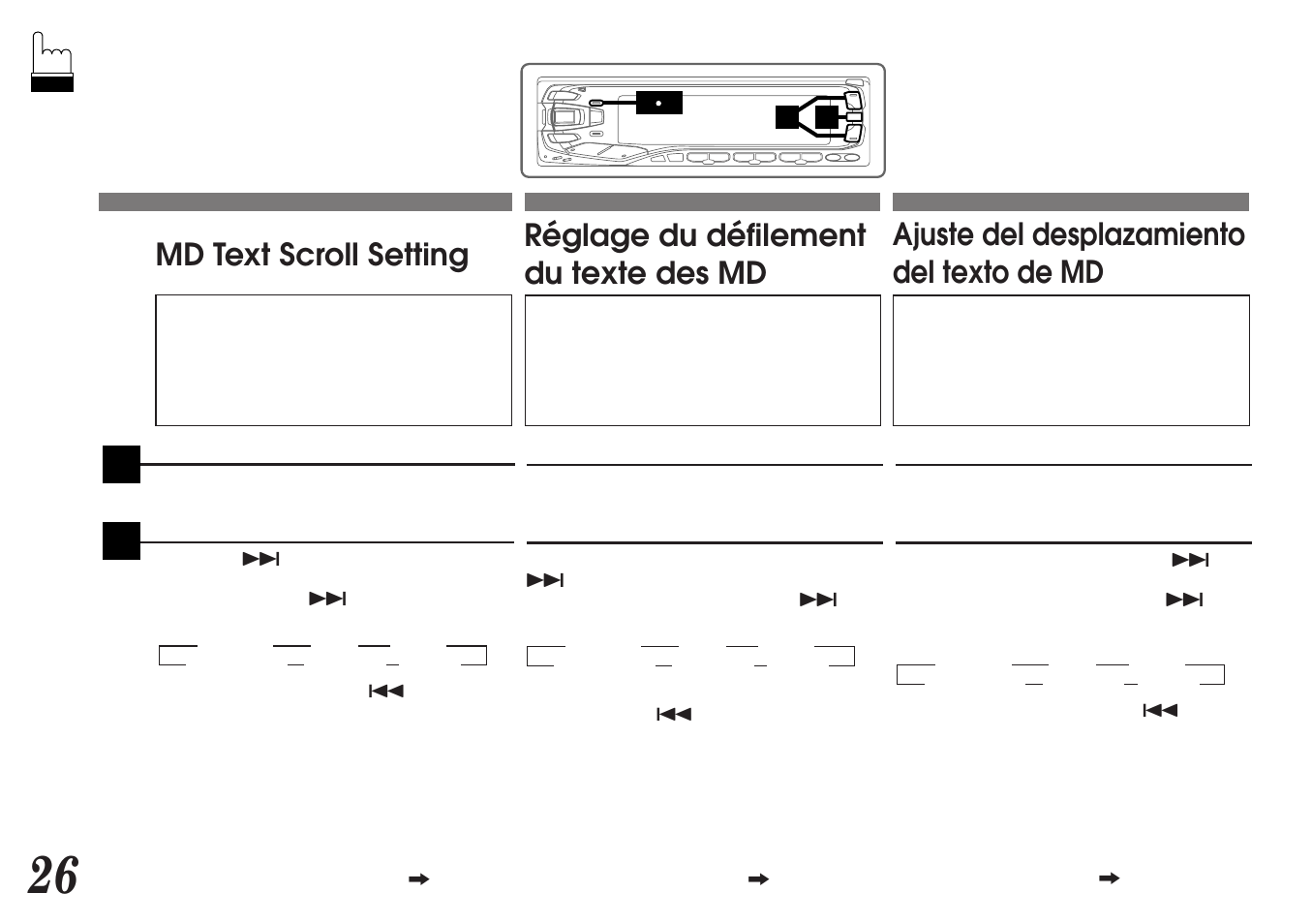 Réglage du défilement du texte des md, Md text scroll setting, Ajuste del desplazamiento del texto de md | Alpine MDA-7755 User Manual | Page 26 / 96