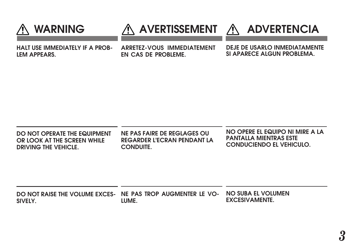Warning avertissement advertencia | Alpine MDA-7755 User Manual | Page 3 / 96