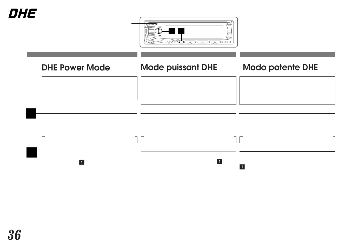 Dhe power mode, Modo potente dhe, Mode puissant dhe | Alpine MDA-7755 User Manual | Page 36 / 96