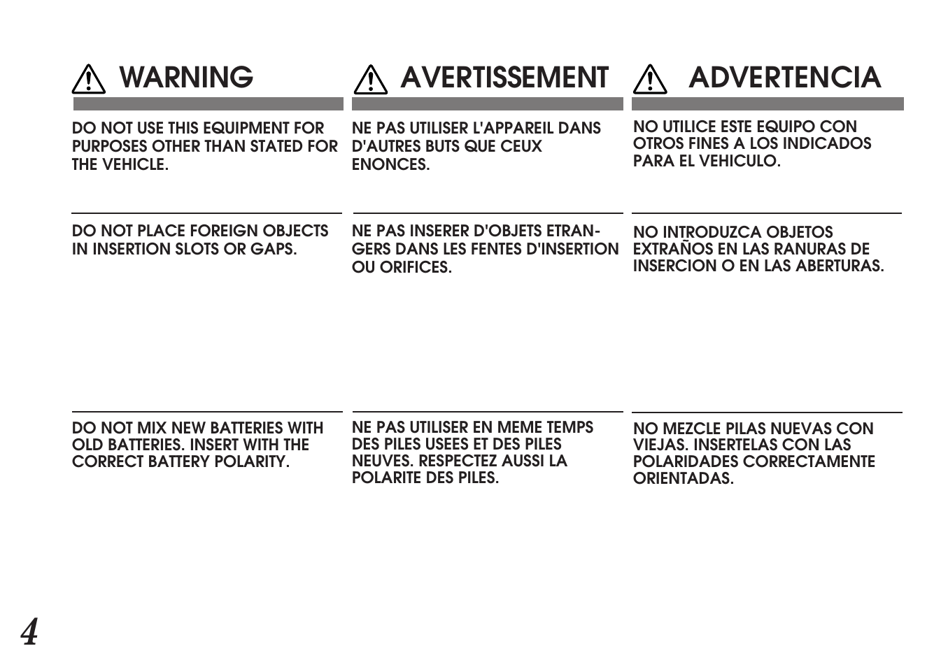 Warning avertissement advertencia | Alpine MDA-7755 User Manual | Page 4 / 96