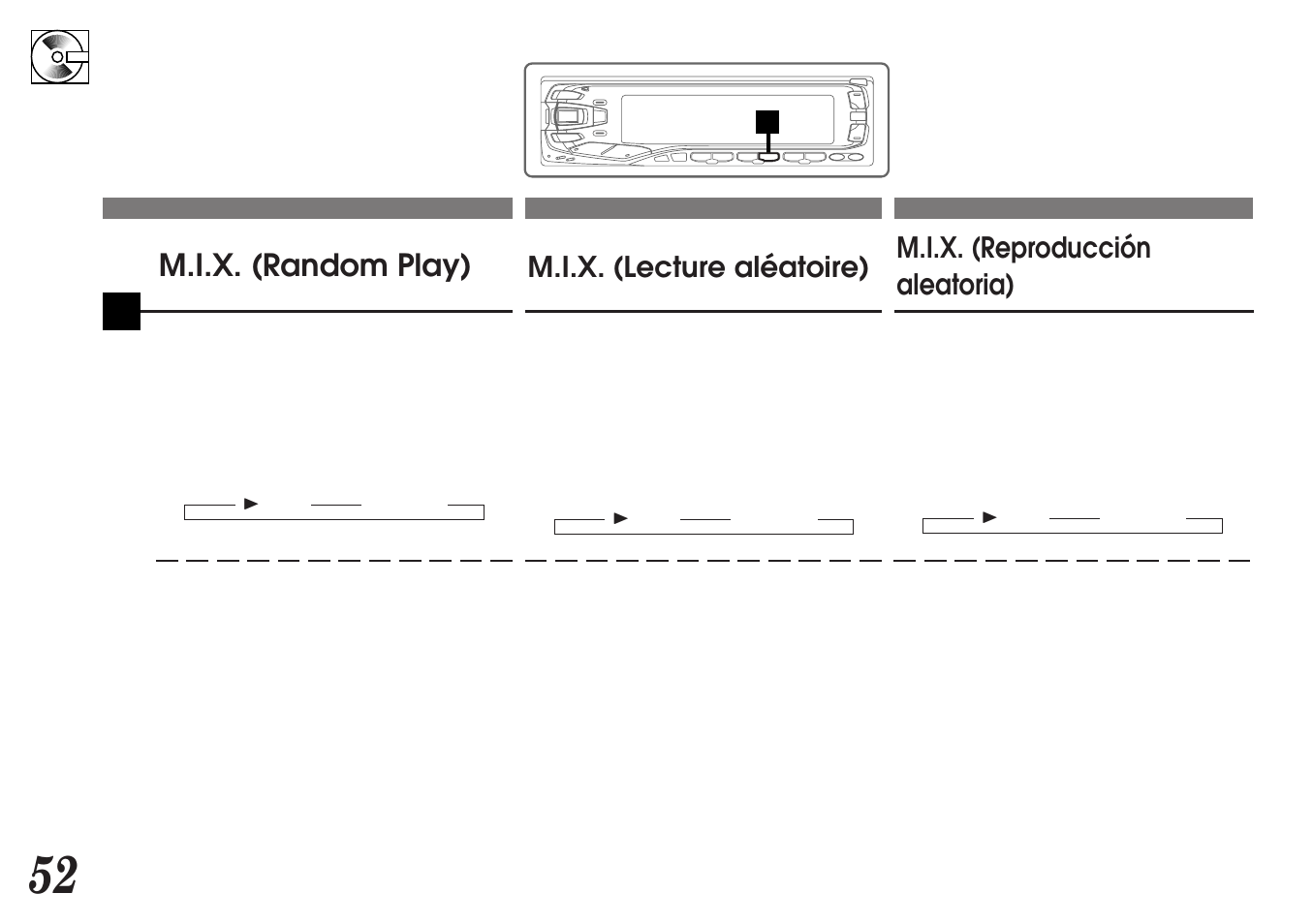 M.i.x. (random play), M.i.x. (lecture aléatoire), M.i.x. (reproducción aleatoria) | Alpine MDA-7755 User Manual | Page 52 / 96