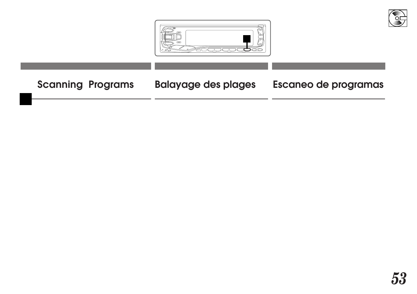 Escaneo de programas, Balayage des plages, Scanning programs | Alpine MDA-7755 User Manual | Page 53 / 96