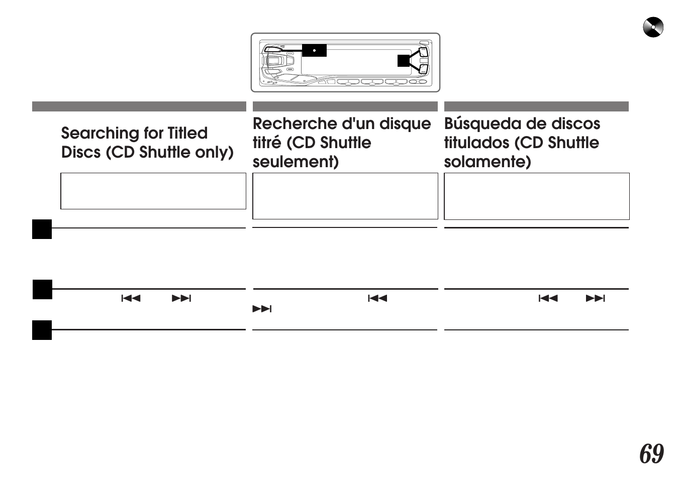 Searching for titled discs (cd shuttle only), Recherche d'un disque titré (cd shuttle seulement) | Alpine MDA-7755 User Manual | Page 69 / 96