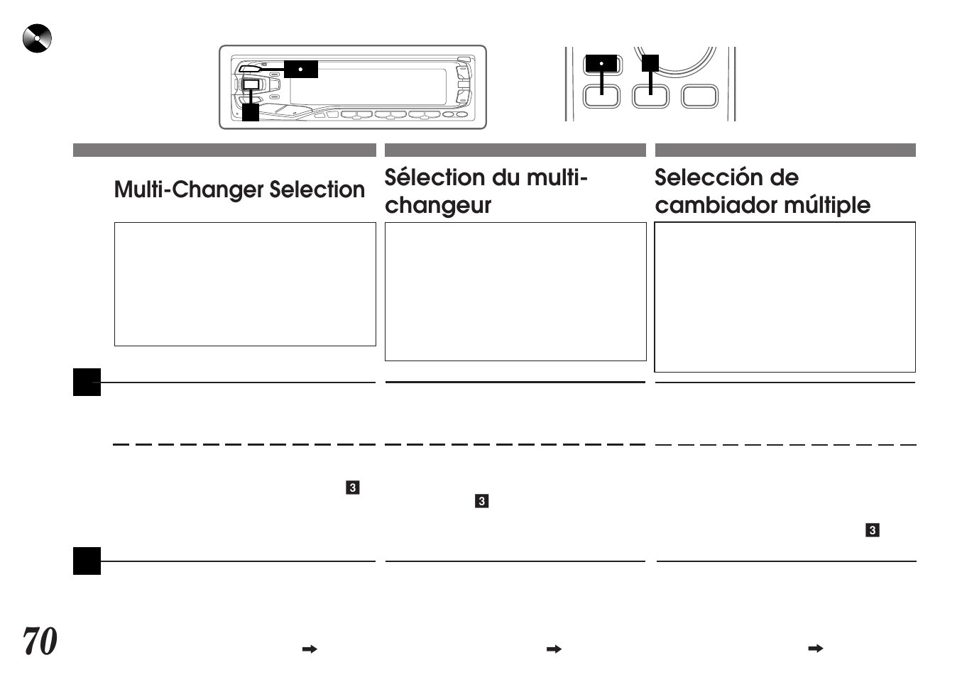 Multi-changer selection, Selección de cambiador múltiple, Sélection du multi- changeur | Alpine MDA-7755 User Manual | Page 70 / 96