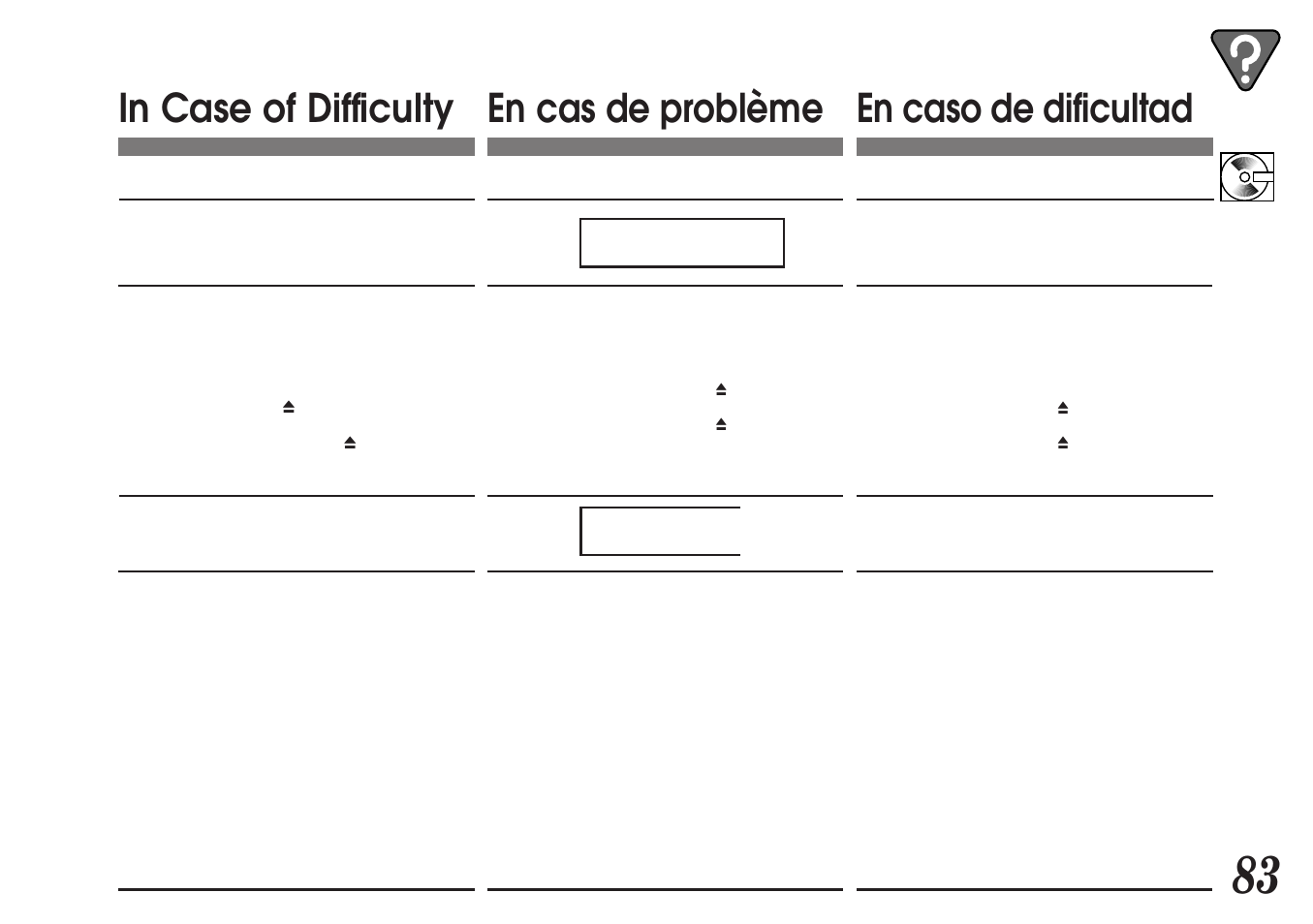 En cas de problème en caso de dificultad, Indicación indication indication, No disc error | Alpine MDA-7755 User Manual | Page 83 / 96