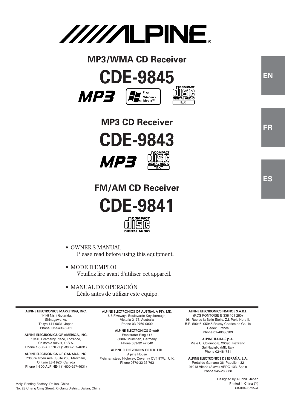 Alpine CDE-9843 User Manual | 72 pages