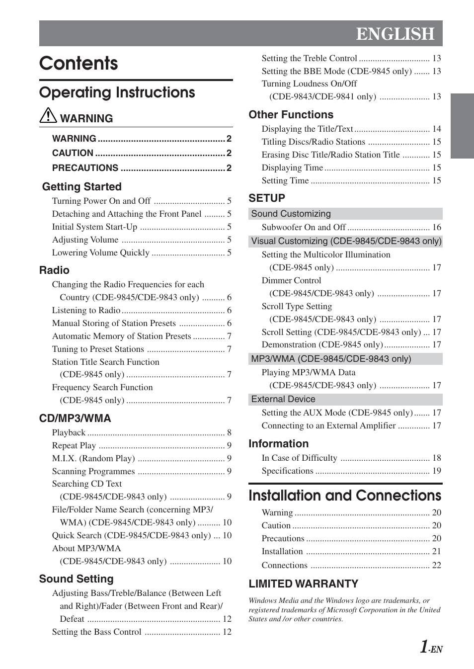 Alpine CDE-9843 User Manual | Page 2 / 72