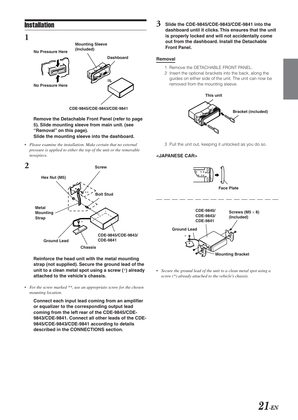 Installation | Alpine CDE-9843 User Manual | Page 22 / 72