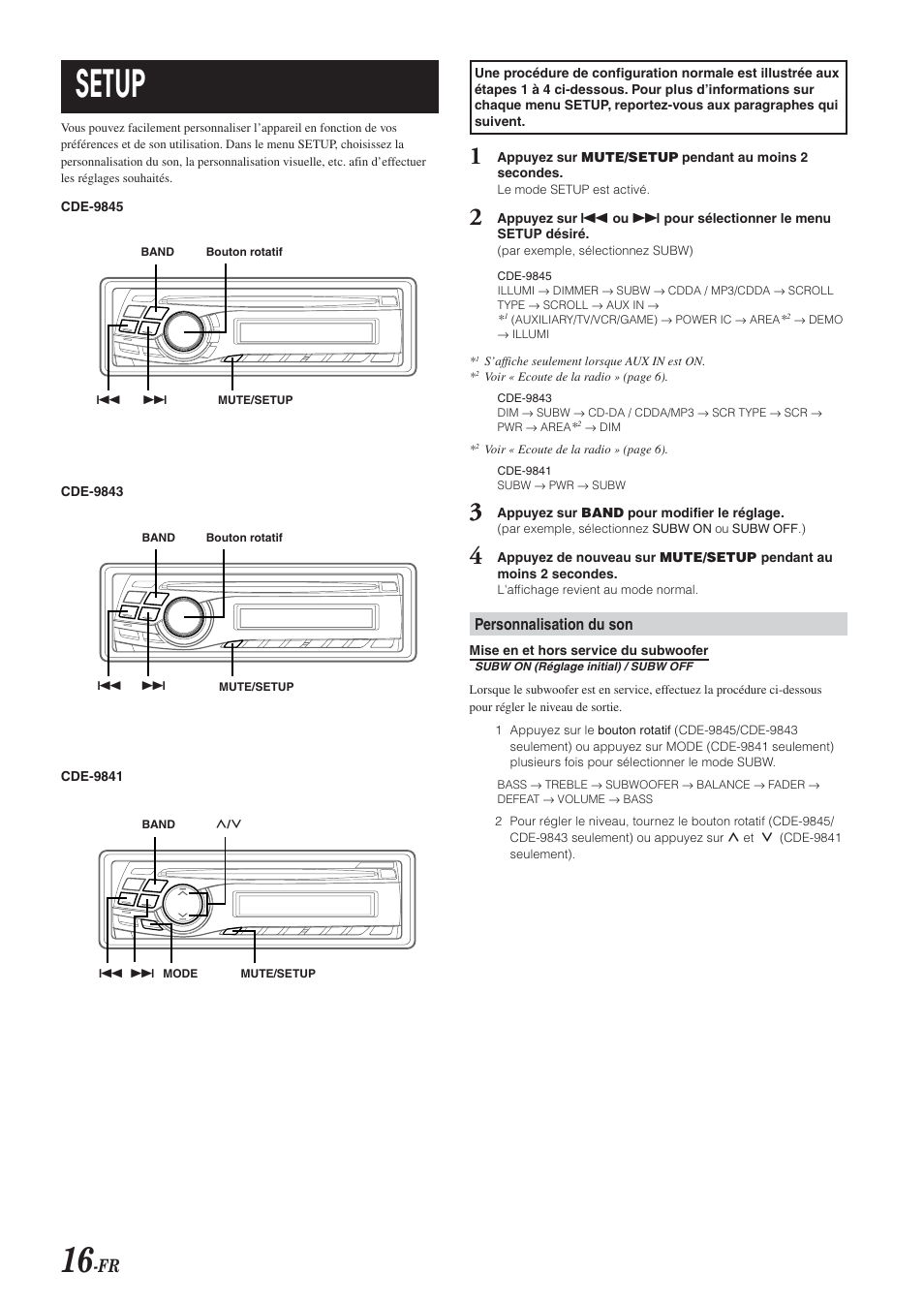 Setup | Alpine CDE-9843 User Manual | Page 41 / 72