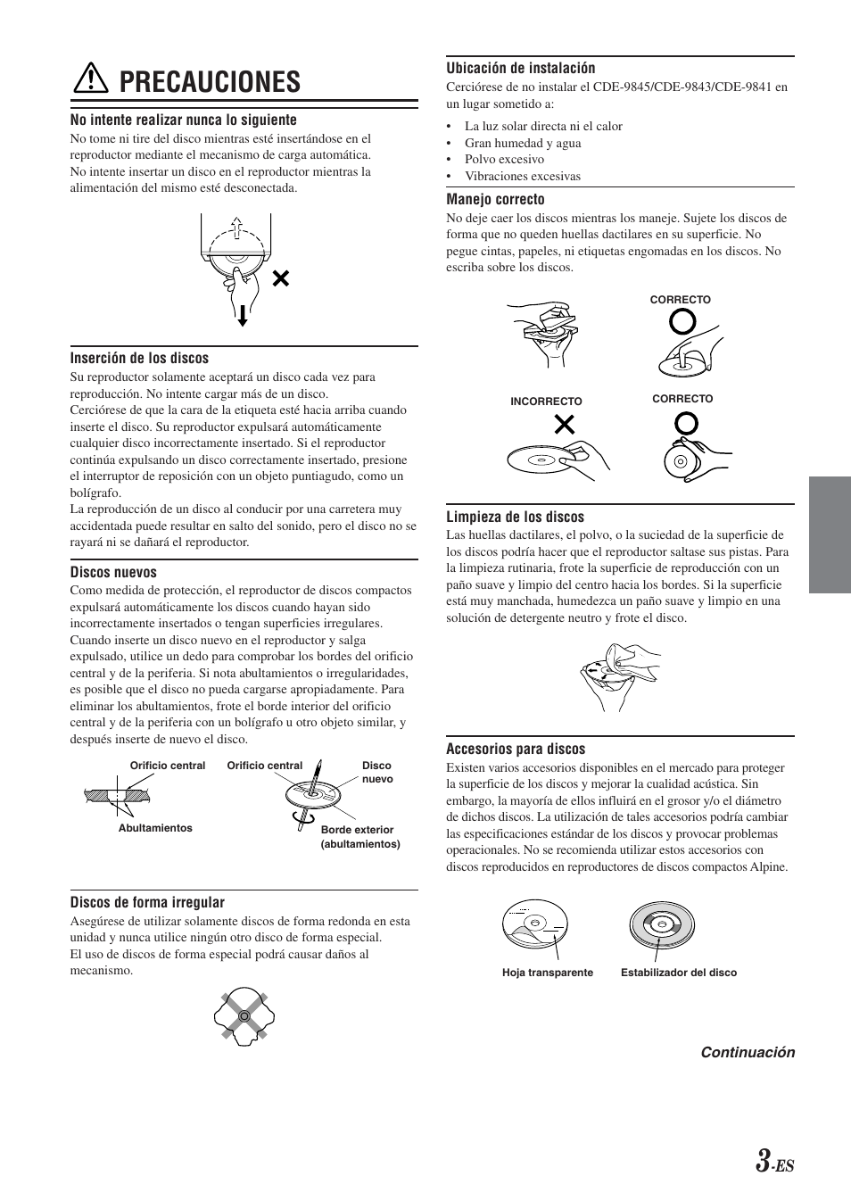 Precauciones | Alpine CDE-9843 User Manual | Page 52 / 72