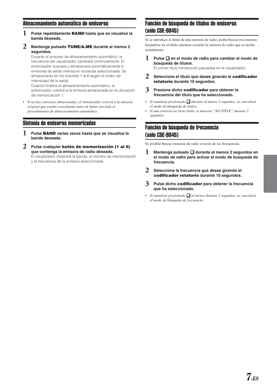 Almacenamiento automático de emisoras, Función de búsqueda de frecuencia (sólo cde-9845) | Alpine CDE-9843 User Manual | Page 56 / 72