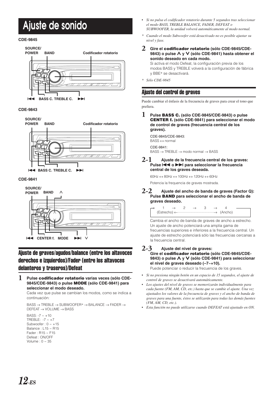 Ajuste de sonido, Ajuste del control de graves | Alpine CDE-9843 User Manual | Page 61 / 72