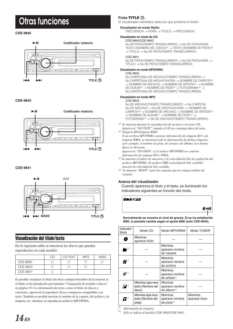 Otras funciones, Visualización del título/texto | Alpine CDE-9843 User Manual | Page 63 / 72