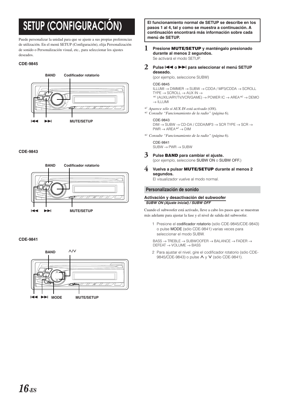 Setup (configuración) | Alpine CDE-9843 User Manual | Page 65 / 72