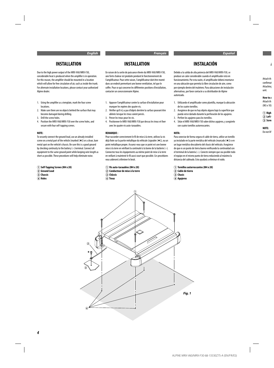 Installation, Instalación | Alpine MRX-F30 User Manual | Page 4 / 20