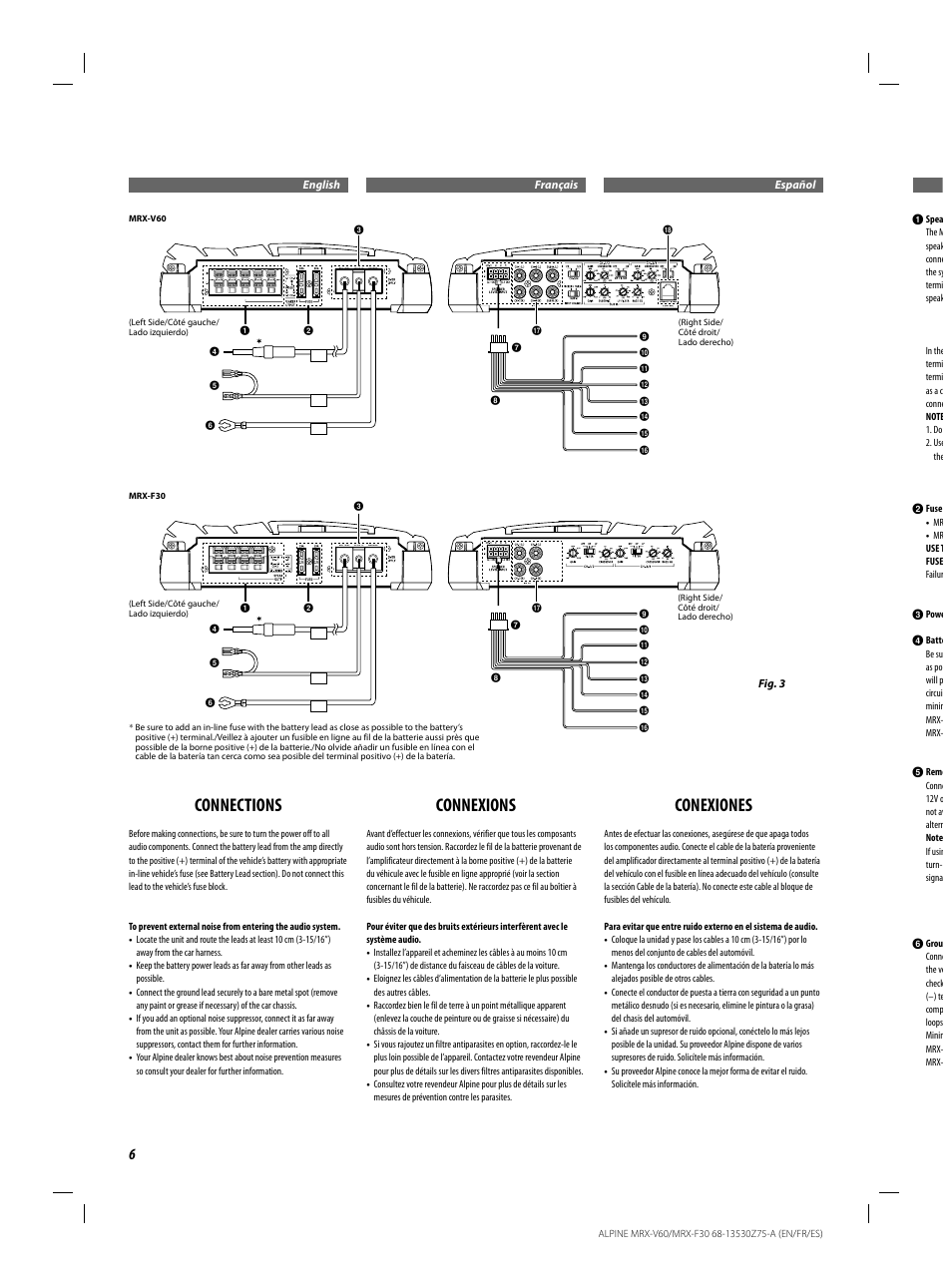 Connections, Connexions, Conexiones | Alpine MRX-F30 User Manual | Page 6 / 20