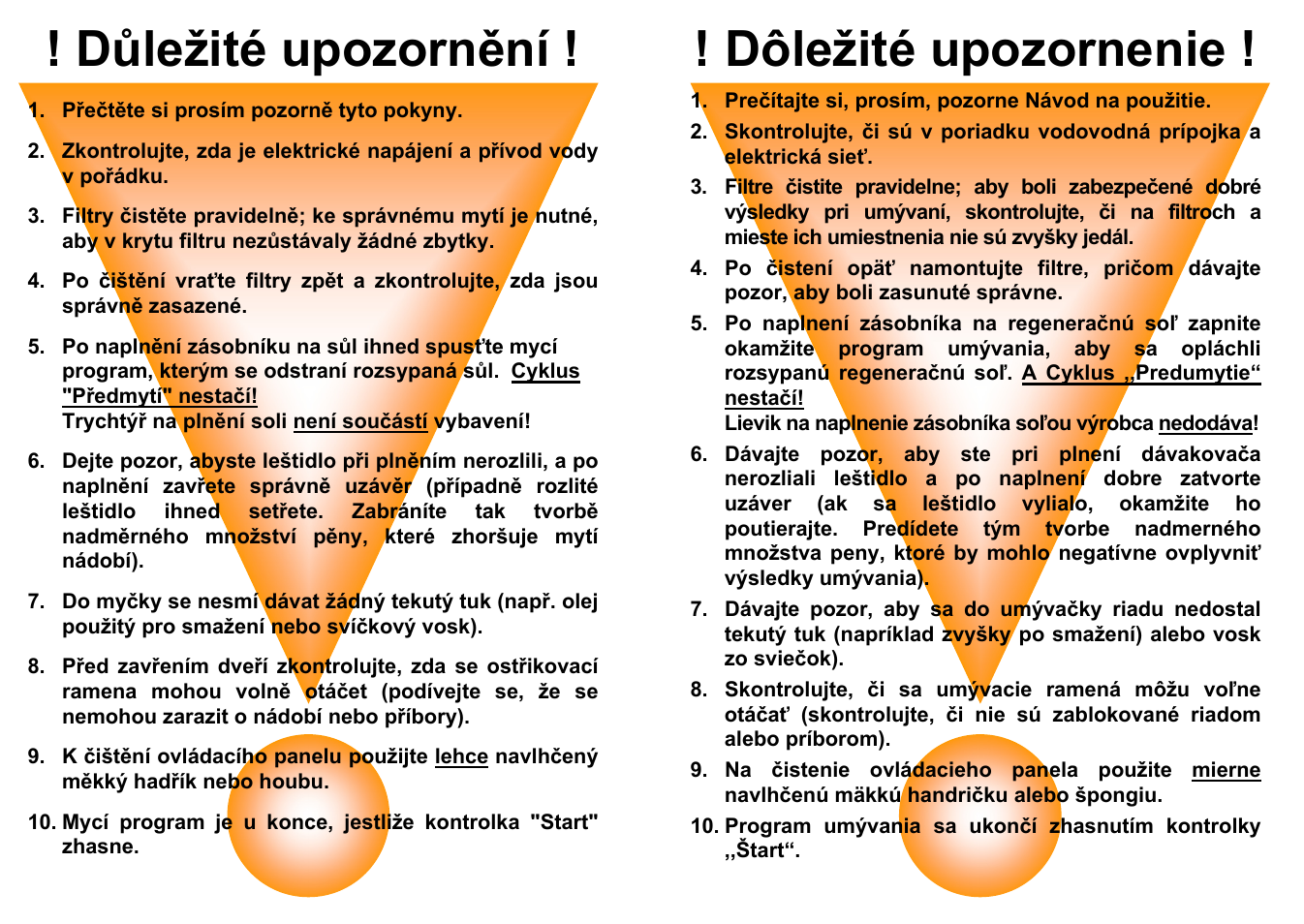 Důležité upozornění, Dôležité upozornenie | Whirlpool ADG 7653 A+ NB User Manual | Page 4 / 4