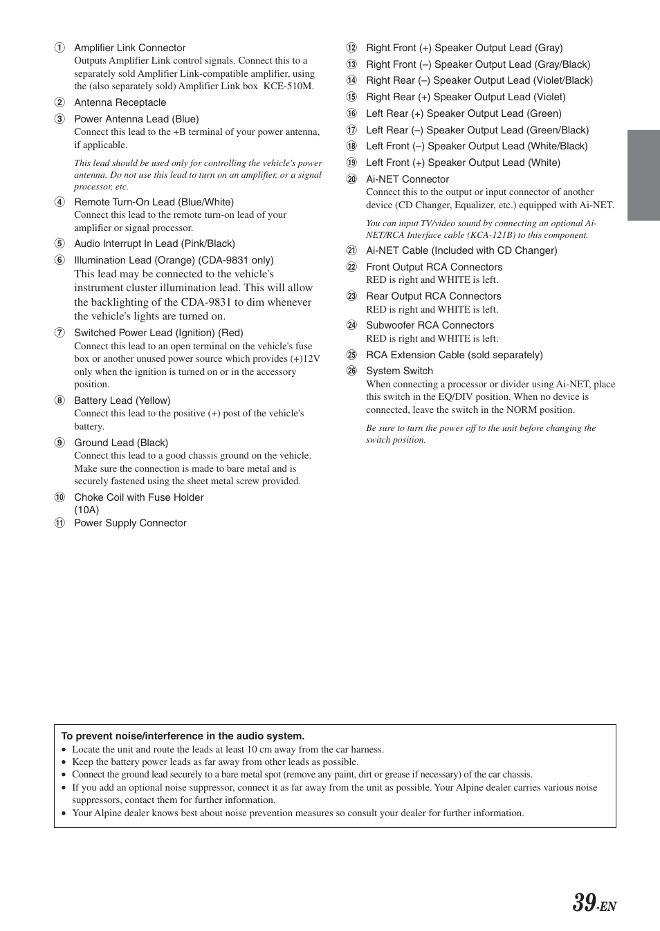 Alpine HDA-5460 User Manual | Page 39 / 40