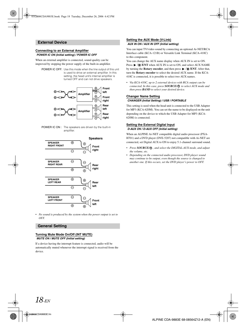 External device, General setting | Alpine CDA-9883E User Manual | Page 19 / 33