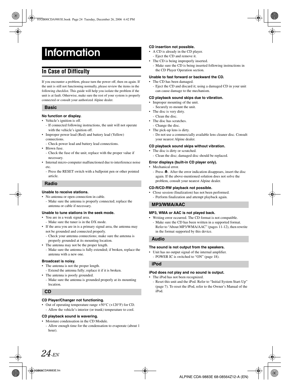 Information | Alpine CDA-9883E User Manual | Page 25 / 33