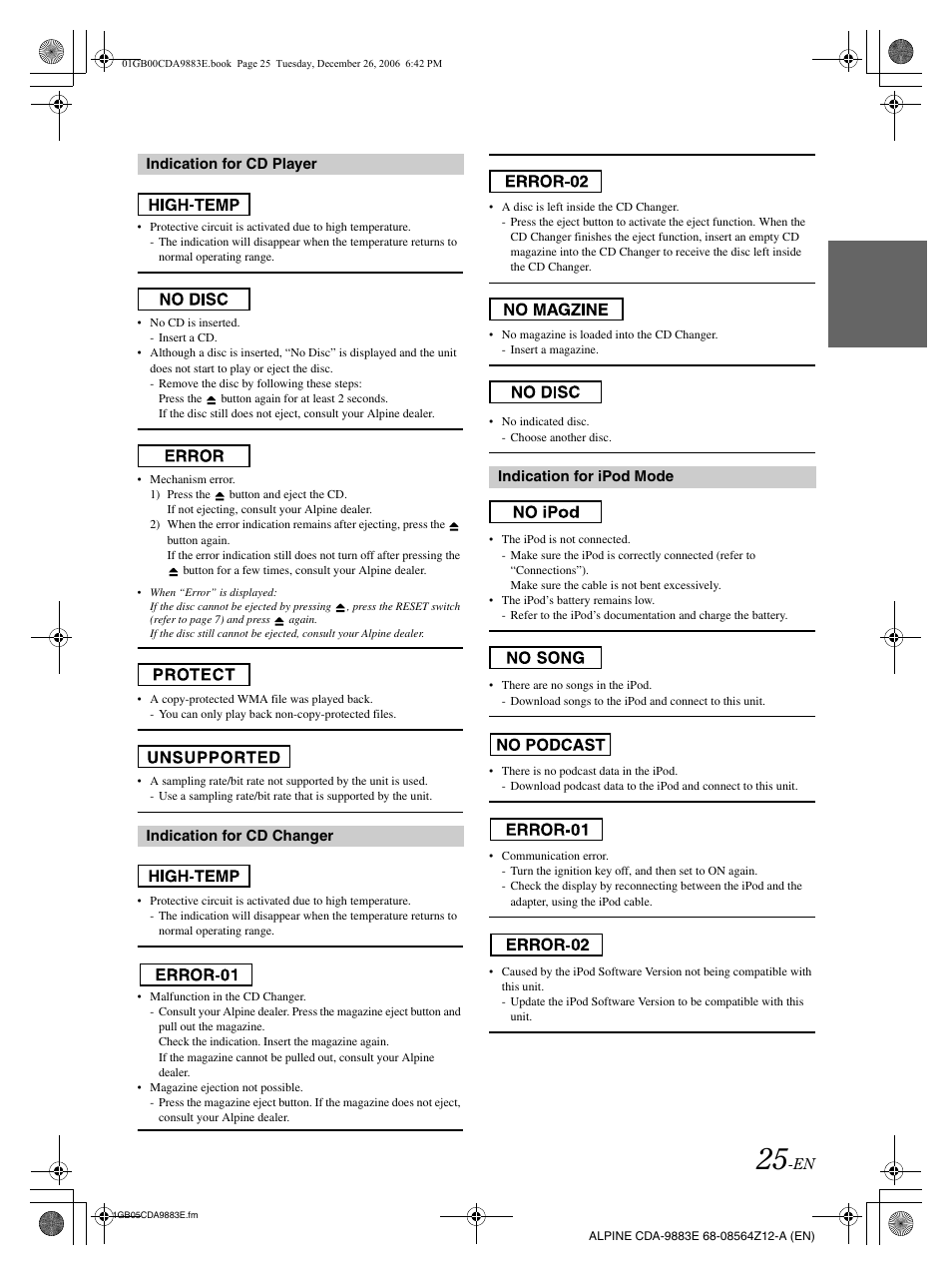 Alpine CDA-9883E User Manual | Page 26 / 33