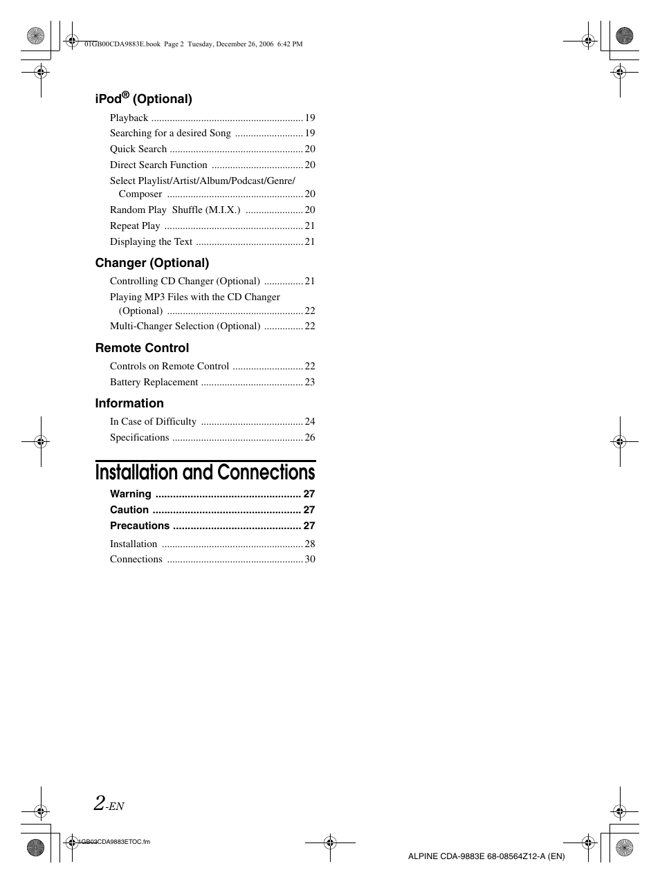 Installation and connections | Alpine CDA-9883E User Manual | Page 3 / 33