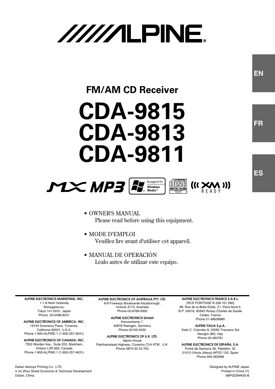 Alpine CDA-9813 User Manual | 43 pages