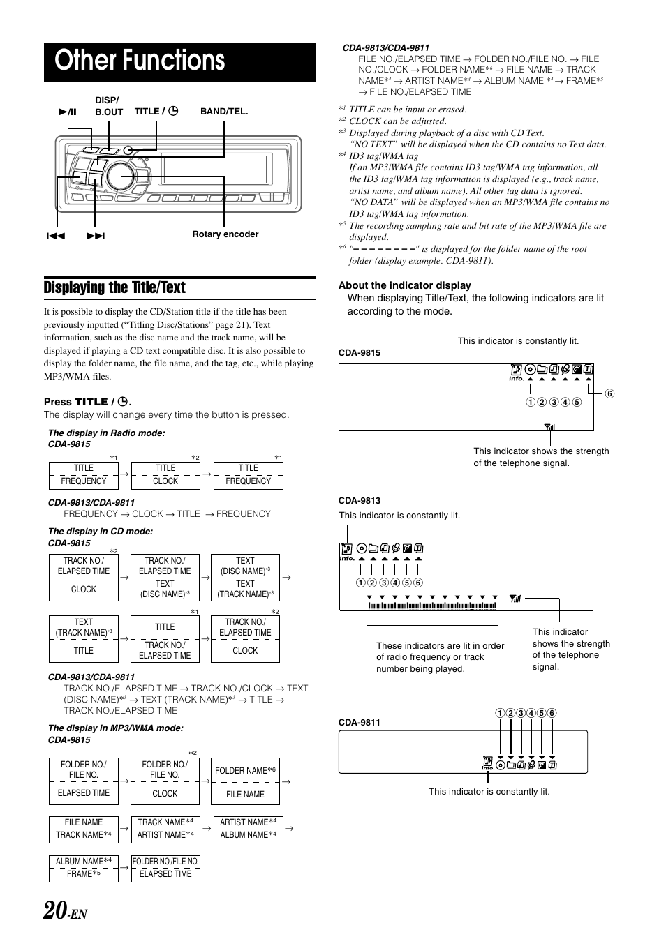 Other functions, Displaying the title/text | Alpine CDA-9813 User Manual | Page 22 / 43