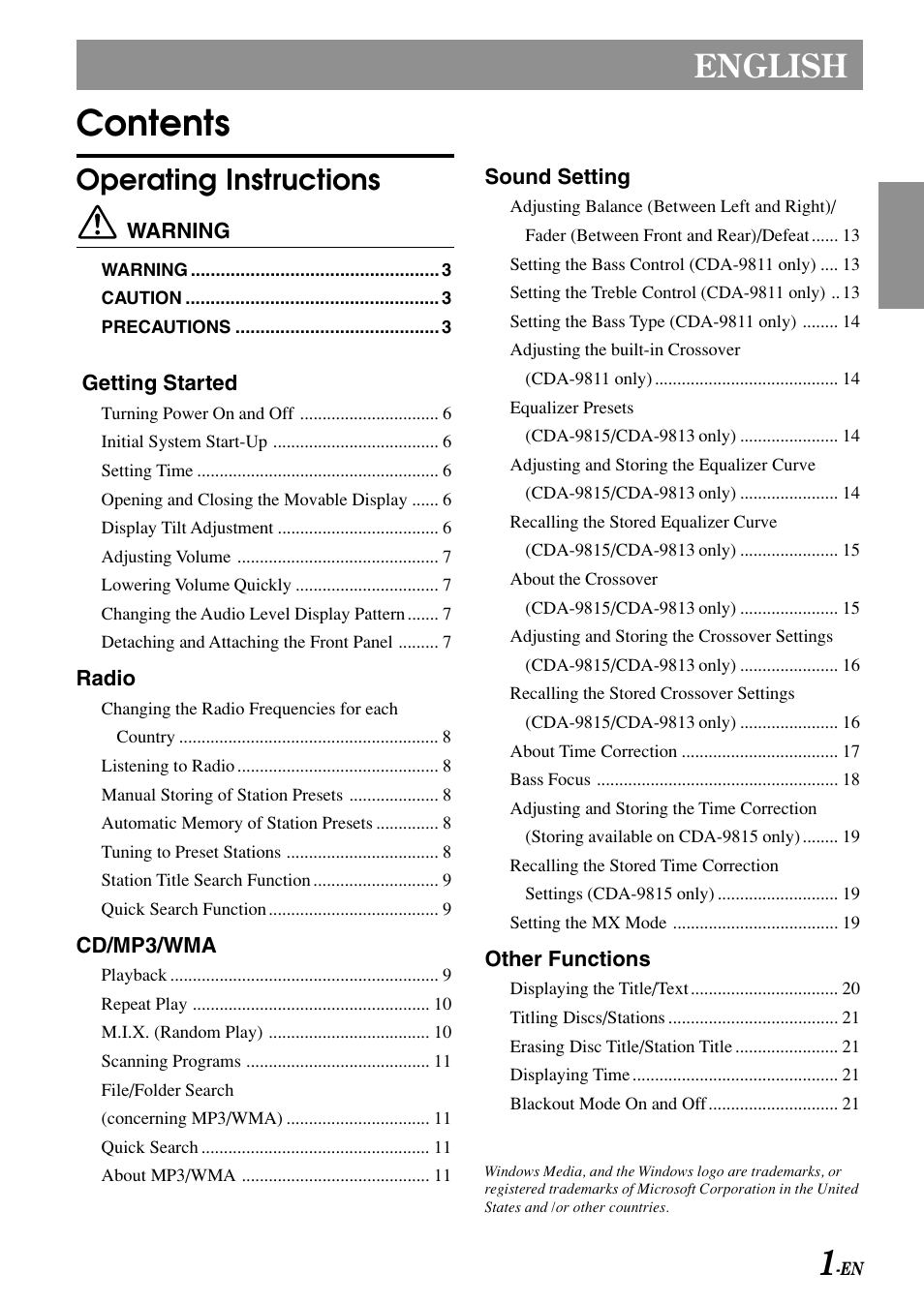 Alpine CDA-9813 User Manual | Page 3 / 43