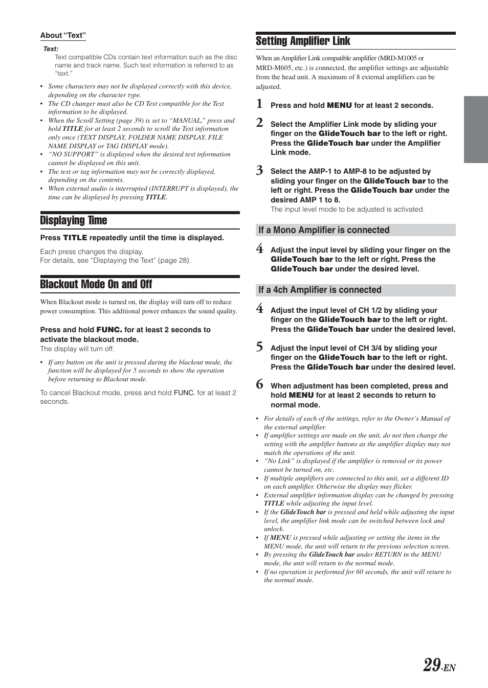 Displaying time, Blackout mode on and off, Setting amplifier link | Alpine DVA-9965E User Manual | Page 31 / 70