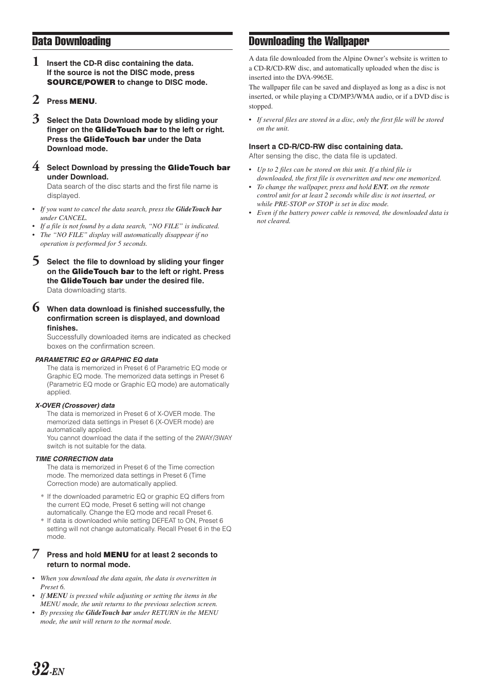 Data downloading, Downloading the wallpaper | Alpine DVA-9965E User Manual | Page 34 / 70