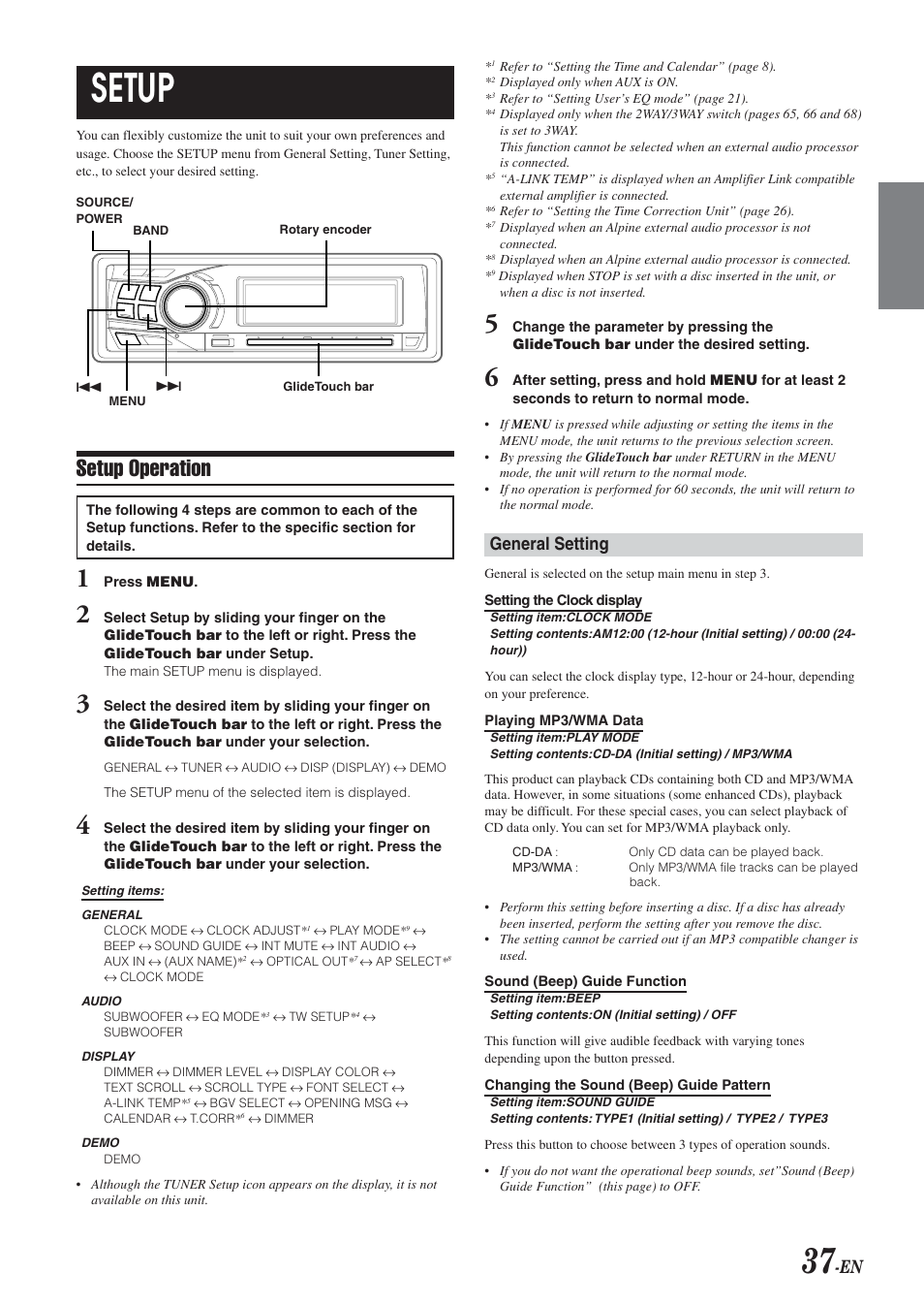 Setup, Setup operation, General setting | Alpine DVA-9965E User Manual | Page 39 / 70
