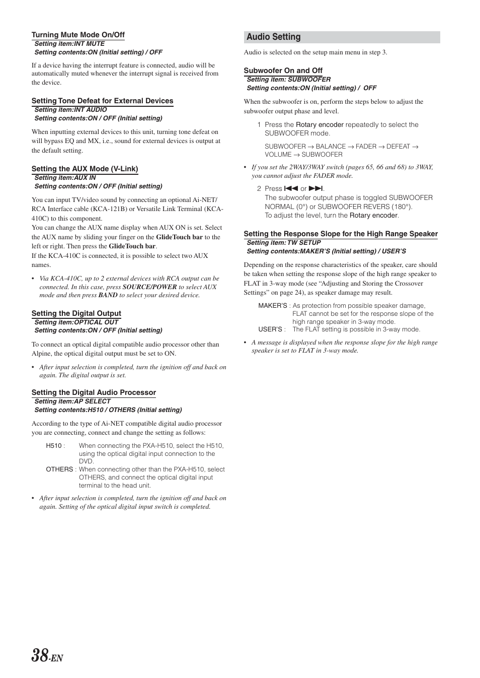 En audio setting | Alpine DVA-9965E User Manual | Page 40 / 70