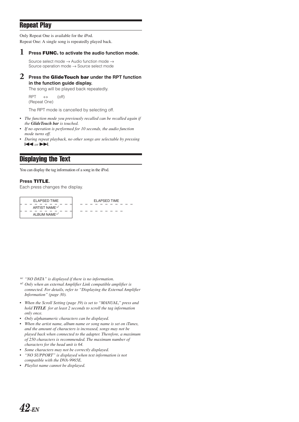 Repeat play, Displaying the text | Alpine DVA-9965E User Manual | Page 44 / 70