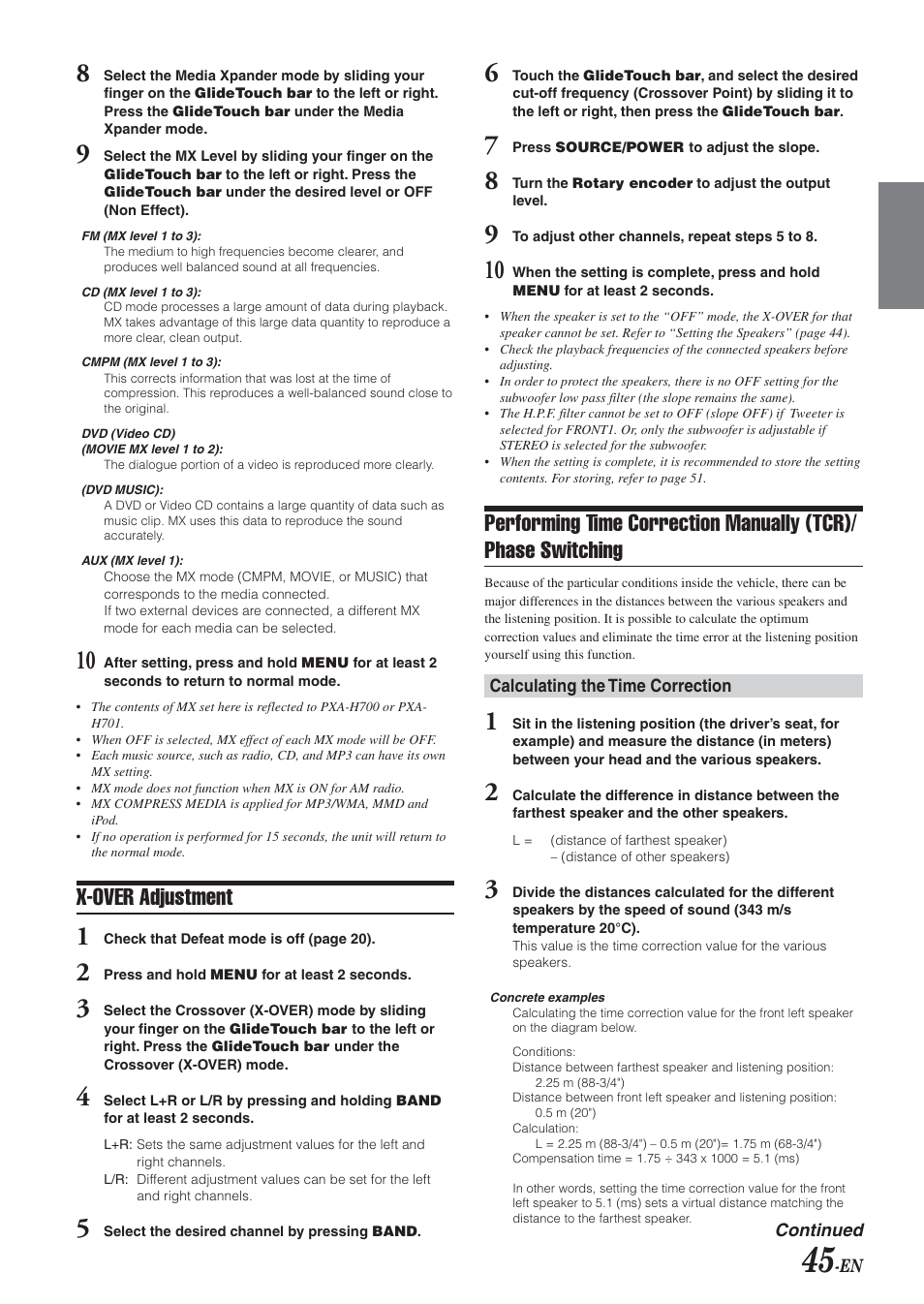 X-over adjustment | Alpine DVA-9965E User Manual | Page 47 / 70