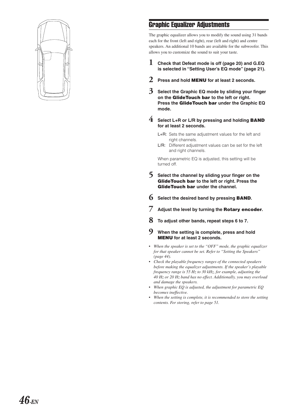 Graphic equalizer adjustments | Alpine DVA-9965E User Manual | Page 48 / 70