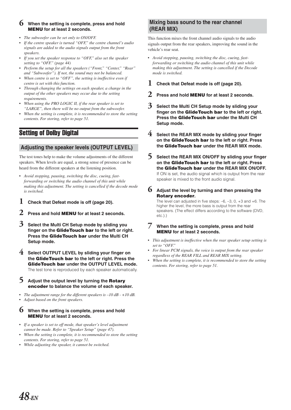 Setting of dolby digital | Alpine DVA-9965E User Manual | Page 50 / 70