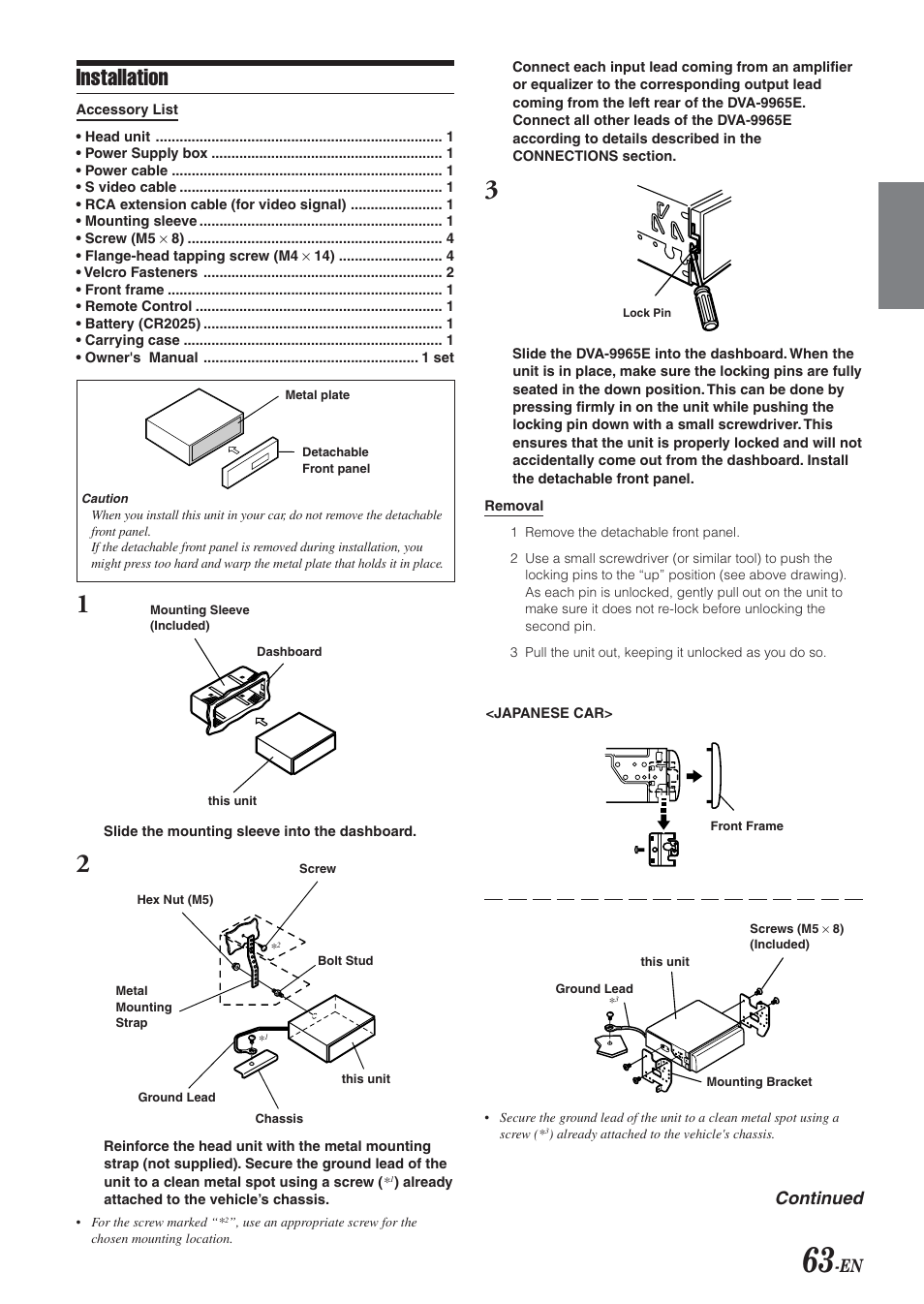 Installation, Continued | Alpine DVA-9965E User Manual | Page 65 / 70