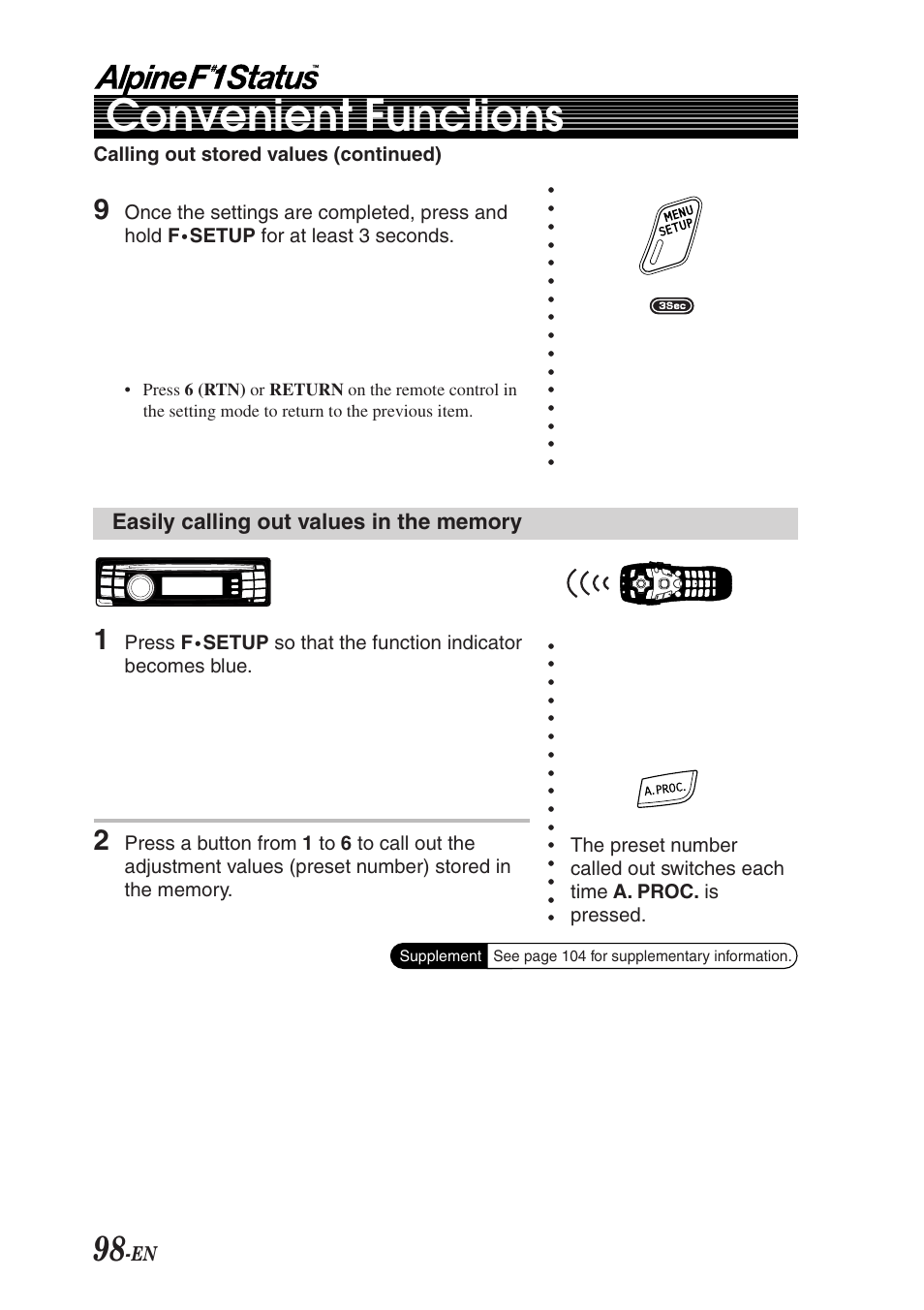 Convenient functions | Alpine F1 STATUS PXI-H990 User Manual | Page 102 / 116