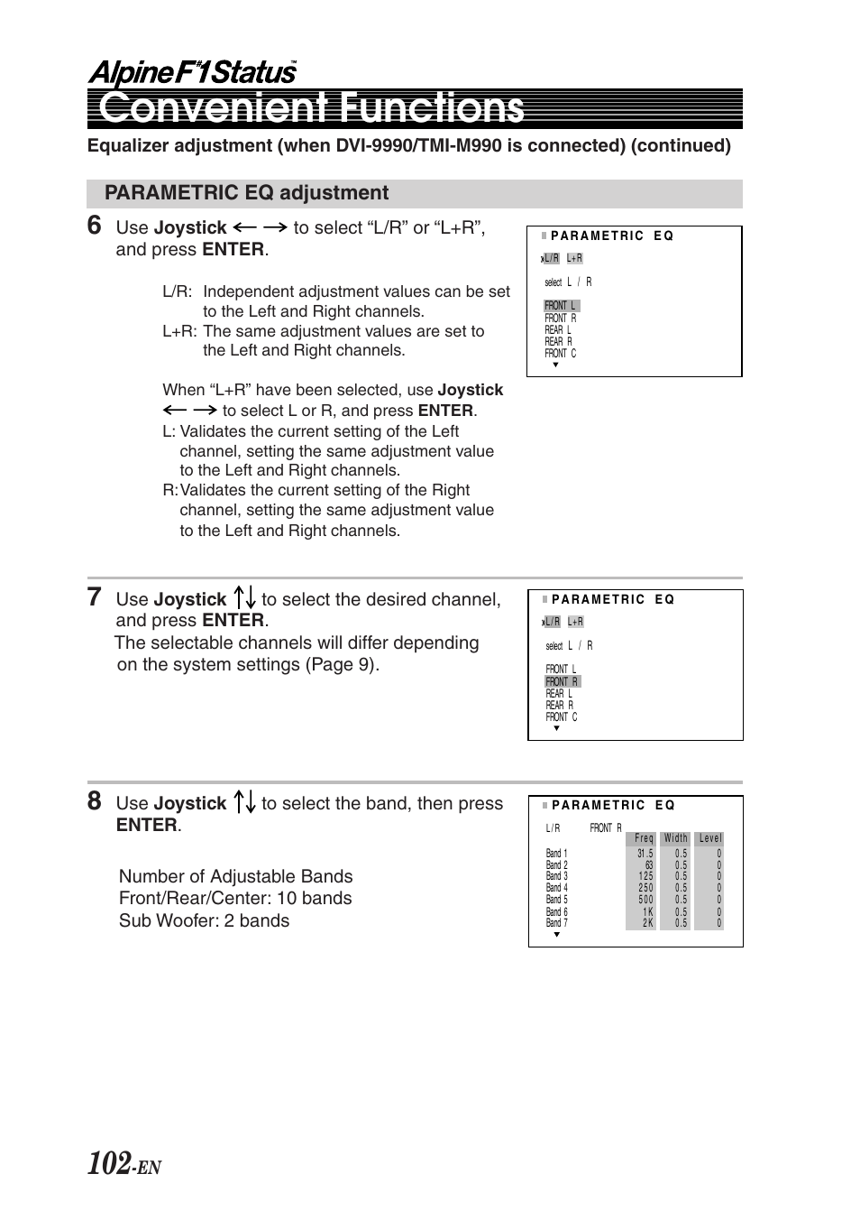 Convenient functions, Parametric eq adjustment | Alpine F1 STATUS PXI-H990 User Manual | Page 106 / 116