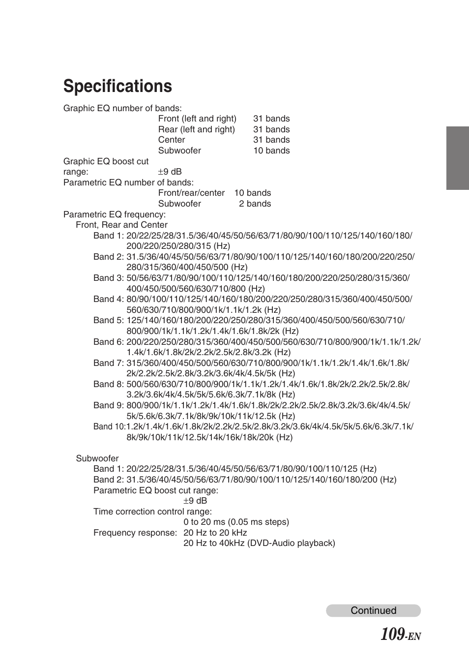 Specifications | Alpine F1 STATUS PXI-H990 User Manual | Page 113 / 116