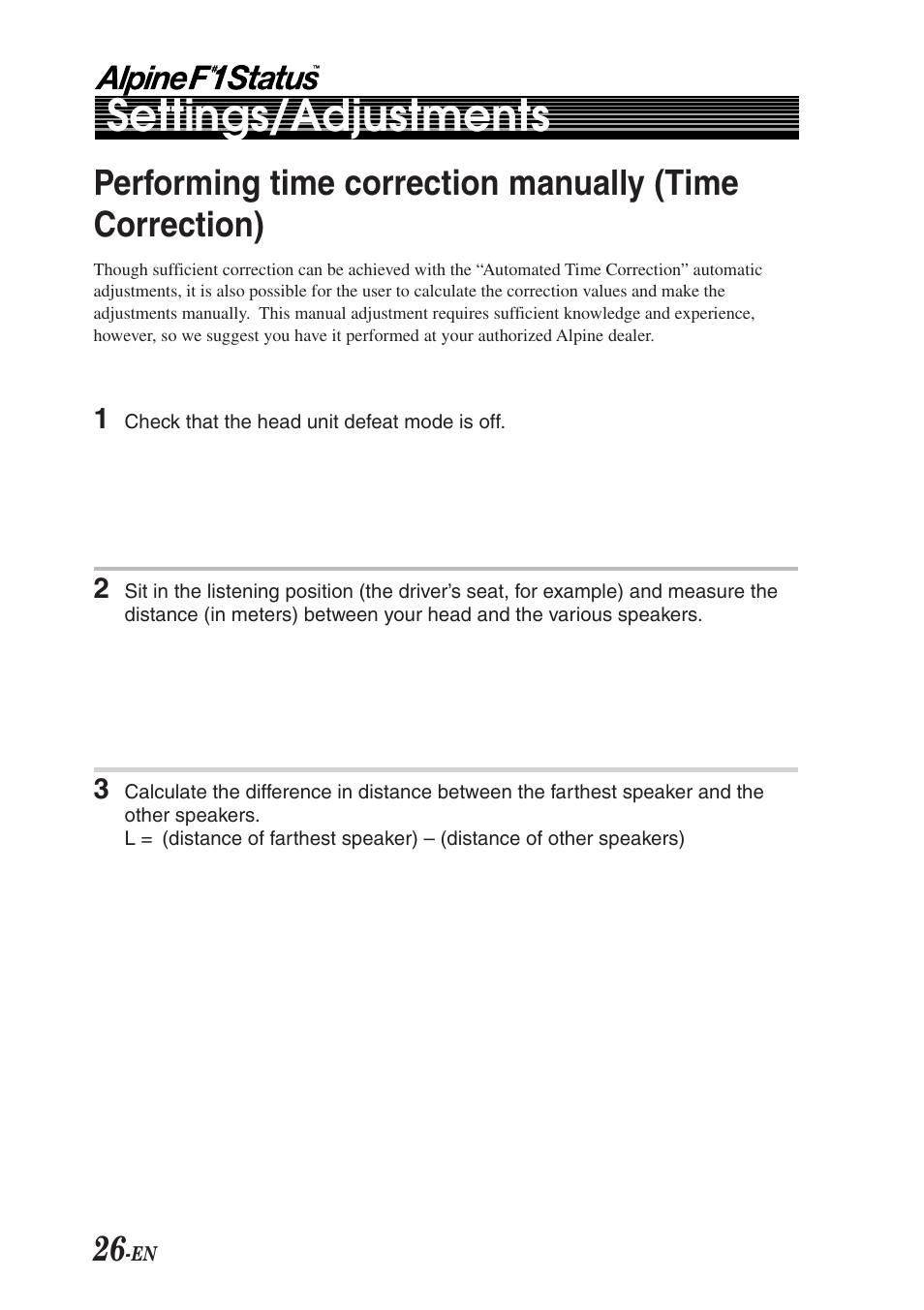 Settings/adjustments | Alpine F1 STATUS PXI-H990 User Manual | Page 30 / 116